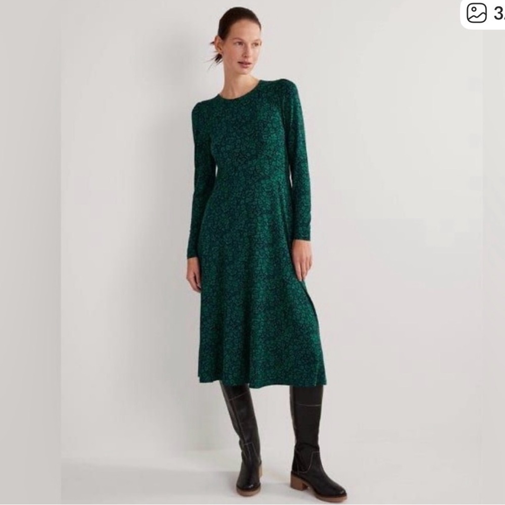 Boden Long Sleeve Green, Navy Maxi Dress